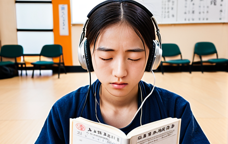 Exam Day Zen**

*   **Prompt:** A student calmly meditating in a bustling TOEFL exam waiting area. Soft, natural lighting. Focus on the student's peaceful expression amidst the nervous energy of others. Small details like headphones around their neck and a well-worn study guide nearby. Japanese text overlay: "試験開始直前のメンタル調整術" (Mental Preparation Techniques Right Before the Exam).

**