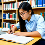 A focused university student, gender-neutral and diverse in appearance, wearing a modest, professional academic outfit including a smart casual shirt and trousers, seated at a modern wooden desk in a quiet, well-lit university library. The student is deeply engaged in strategic study for TOEFL reading, looking intently at an open textbook surrounded by neatly organized study materials. A laptop displays a mind map or flow chart, and there are sticky notes with keywords and logical arrows on the desk. The image emphasizes critical thinking, analysis, and strategic planning with bright, natural lighting. Professional academic photography, high resolution, sharp focus, vibrant colors, perfect anatomy, correct proportions, natural pose, well-formed hands, proper finger count, natural body proportions, fully clothed, modest clothing, appropriate attire, professional dress, safe for work, appropriate content, family-friendly.