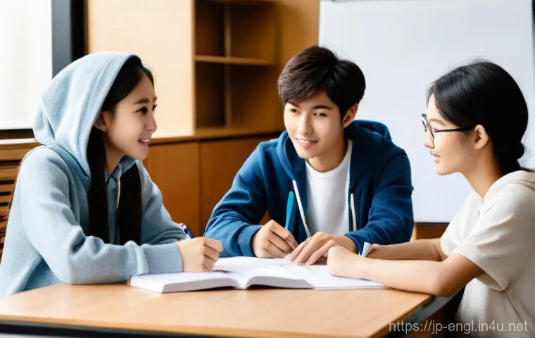영어 시험 중 고득점자의 성공 스토리 - **Prompt: "A dynamic and diverse scene featuring three young adults in their twenties-thirties, two ...