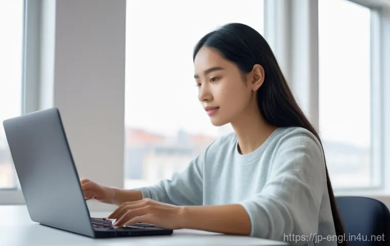 영어 시험 대비 실전 연습법 - **AI Writing and Speaking Improvement Tool:** A young woman in her early twenties, dressed in comfor...