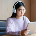 TOEFL Speaking 발음 교정 사례 - **Prompt:** A young Japanese woman, in her late 20s, with a focused and determined expression, is si...